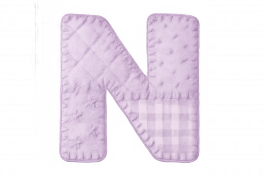 Lavender quilted letter n with visible stitching and transparent background, perfect for crafting or design projects