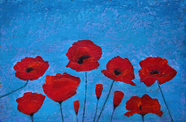 Art painting with red poppies