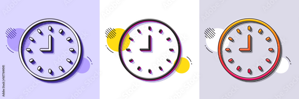 Wall mural clock line icon. halftone dotted pattern. gradient icon with grain shadow. time sign. office watch o