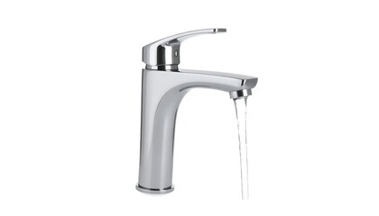 Chrome faucet with flowing water
