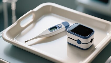 Health monitoring setup home medical devices clean top view technology