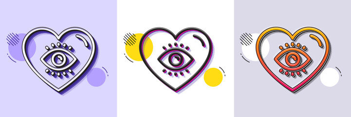 Meditation eye line icon. Halftone dotted pattern. Gradient icon with grain shadow. Yoga mind sign. Spirit therapy symbol. Line meditation eye icon. Various designs. Vector