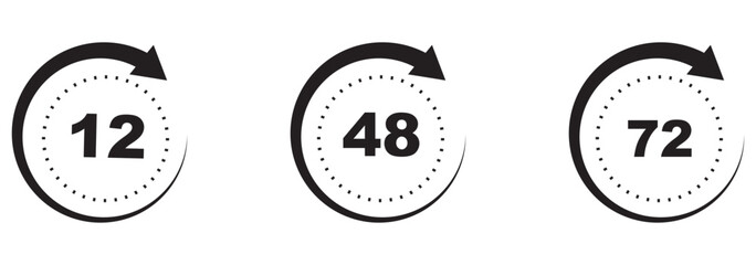 48, deo, logo, week, hour, 12, 24, 72, symbol, arrow, sign, discount, offer, number, shipping, deodorant, day, remain, work, clock, effect, circle, template, deal, shop, icon, isolated. EPS 10