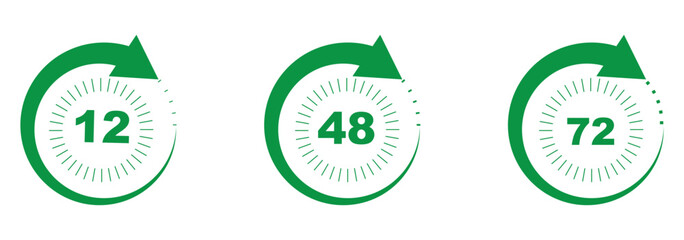 48, deo, logo, week, hour, 12, 24, 72, symbol, arrow, sign, discount, offer, number, shipping, deodorant, day, remain, work,  clock, effect, circle, template, deal, shop, icon EPS 10