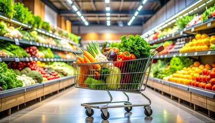 Grocery shopping cart full of produce