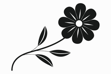 Elegant Black and White Floral Design Illustration of a Daisy with Leaves on a White Background Perfect for Crafts and Decorative Projects