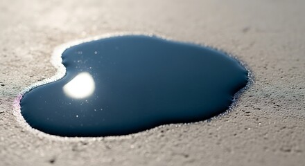 Obraz premium Dark Puddle on Concrete Surface with Bright Reflection.