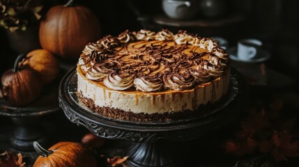 Autumn Pumpkin Cheesecake with Caramel Drizzle and Pecans