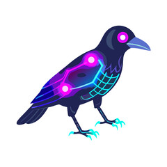 Obraz premium Vector icon of cyberpunk crow with holographic glowing orb eye