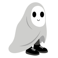 Cute ghost wearing sneakers and a sheet costume