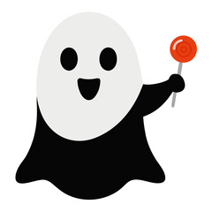 Happy ghost holding a red swirl lollipop