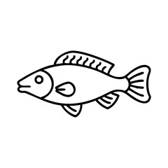 Simple black and white illustration of a single fish with wavy dorsal