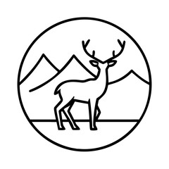 Simple black and white circular vector design featuring a majestic deer