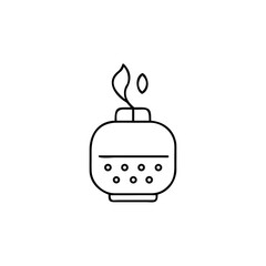 Minimalist line drawing of aroma diffuser with essential oil and flame