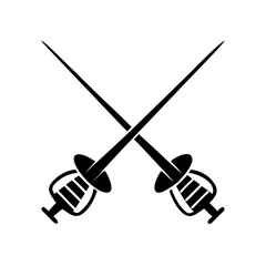 Two crossed rapiers depicting medieval dueling in simple black and white