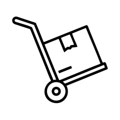 Simple black and white illustration of a hand truck with box