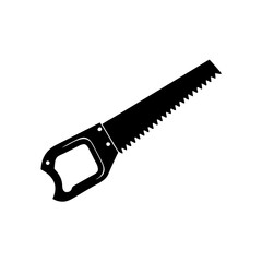 Black silhouette of a hand saw used for cutting wood and carpentry