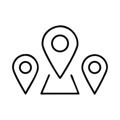 Three minimalist location pin icons indicating multiple locations and a map