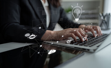 AI innovation with neural network and digital transformation. AI innovation drives automation, powers ideas, AI innovation enhances SEO, and AI innovation enables global connection. Latch