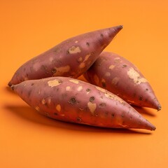sweet potatoes isolated on orange background