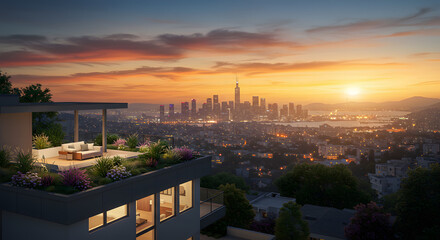 San francisco skyline view rooftop terrace luxury home sunset city lights urban living california dreamin