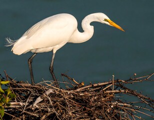 Heron on a nest by water