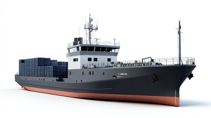 Fototapeta premium Grey cargo ship loaded with containers isolated on White Background displaying its name Laurel Alto