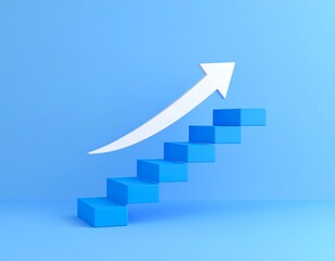 Blue steps leading upward with a white arrow