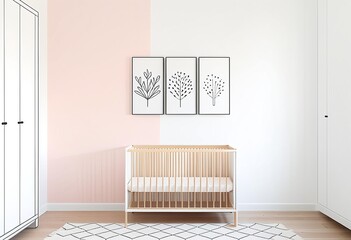 A baby room with two cribs and a dresser.