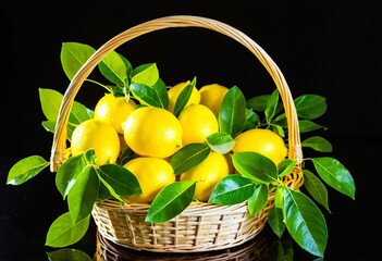 A basket full of lemons sitting on top of a table.