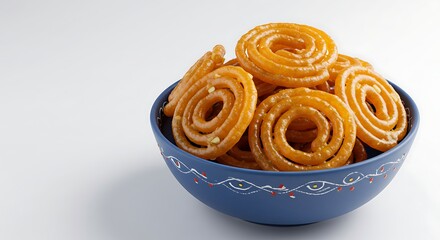 Delicious jalebi spirals in a bowl against white background a delightful culinary creation