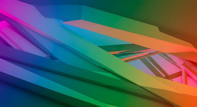 Dynamic abstract background with vibrant rainbow colors and intersecting geometric shapes, creating a modern and energetic visual composition