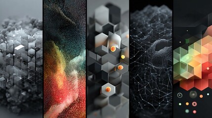 Low poly design elements with a tech aesthetic, featuring geometric shapes and modern abstraction for creative tech visuals