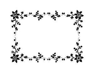 Naklejka premium Elegant decorative floral frame with intricate black silhouette blossoms and delicate leaf patterns