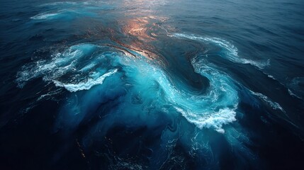 Oil spills in the ocean with dark slicks damaging wildlife and coasts, perfect for environmental disaster, pollution, and cleanup themes