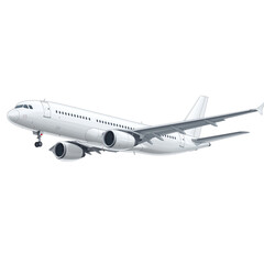 a white airplane flying in the air, in a clip art style with no background