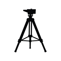 Silhouette of a theodolite surveying instrument on a tripod, black and white, tripod stand silhouette vector illustration
