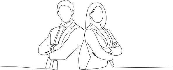 Business team continuous line drawing confident pose