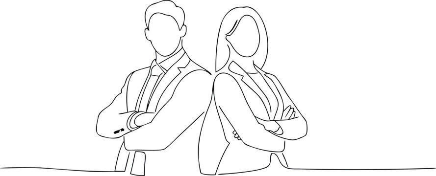Business team continuous line drawing confident pose