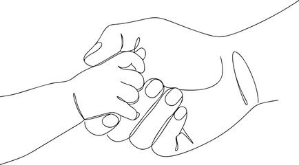 Continuous line art of parent holding baby hand