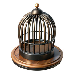 3d antique birdcage with wooden base