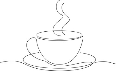 Continuous line drawing of cup of coffee