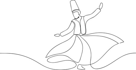 Continuous Line Drawing of Whirling Dervish Sufi Dancer