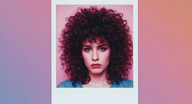 Woman vintage 80 s portrait polaroid style photo
