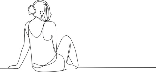 Elegant Minimalist Line Art of Seated Woman in Swimsuit