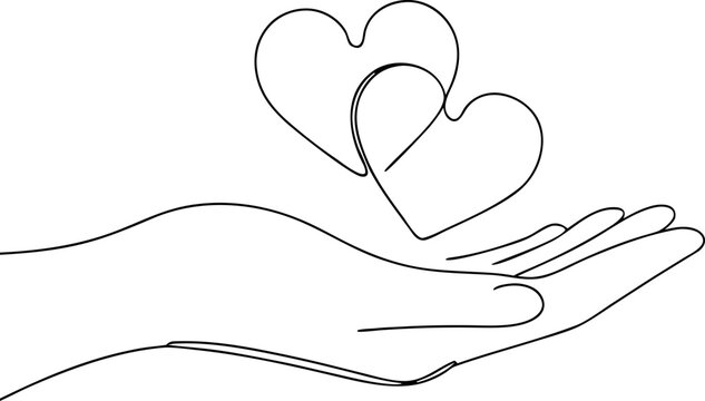 Hand Holding Two Hearts Illustration Line Art
