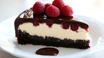 Decadent Chocolate Raspberry Cheesecake Slice with Fresh Berries