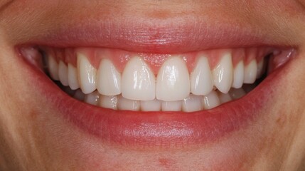 Close-up view of a person smiling, displaying clean, white teeth and healthy gums in a bright, natural light. This highlights the importance of good dental hygiene.