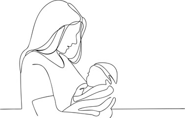 Mother holding her baby line art illustration