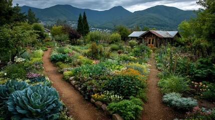 Permaculture gardens with diverse plantings, companion crops, and soil regeneration, ideal for sustainable farming and food resilience